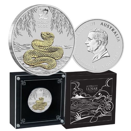 2025 Year of the Snake 1 Oz Silver Gilded Coin