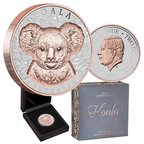  2025 Native Impressions - 1 Oz Silver Super Incused Rose Gold Koala Coin