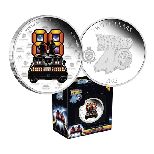  2025 $2 BACK TO THE FUTURE 40th Anniversary 1oz Silver Proof Coin