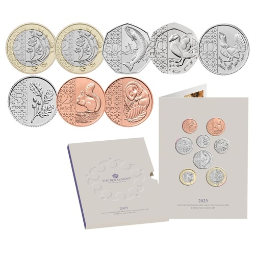 2025 The United Kingdom Brilliant Uncirculated Definitive Coin Set (8 Coins)