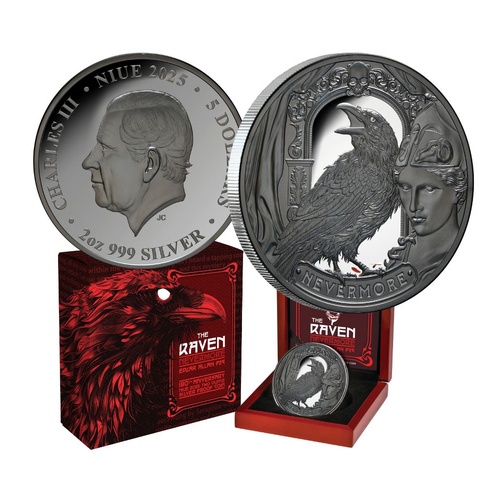 2025 $5 The Raven 2 Oz Silver Black Proof Coin