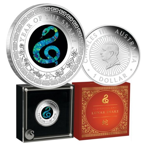 2025 $1 Australian Opal Lunar Series  Year of the Snake 1 Oz Silver Proof Coin