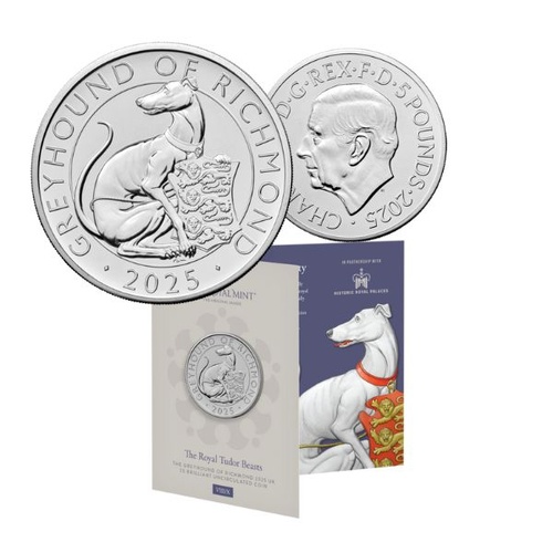 2025 £5 The Greyhound of Richmond - The Royal Tudor Beasts Brilliant Uncirculated Coin