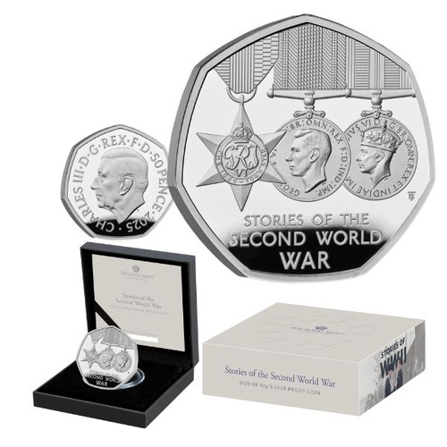 2025 50p Stories Of World War Two Silver Proof Colour Coin