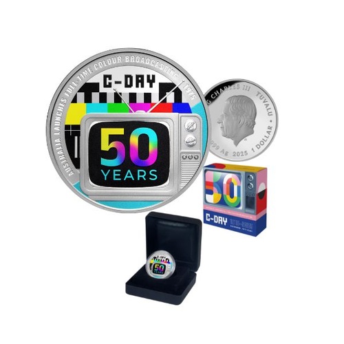 2025 $1 Colour TV in Australia 50th Anniversary 1 Oz Silver Proof Coin