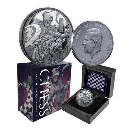 2024 $1 Chess Knight 1oz Silver Black Proof Coin