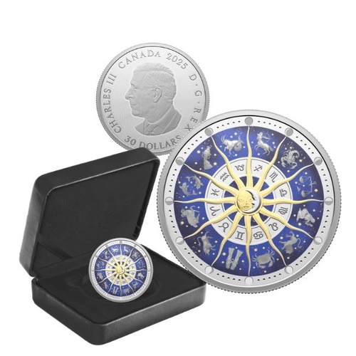 2025 $30 Zodiac Signs 2 Oz Fine Silver Coloured Coin 