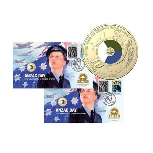 2020 ANZAC DAY $2 PNC 75th Anniversary End Of WWII ANDA Overprint Pair 
